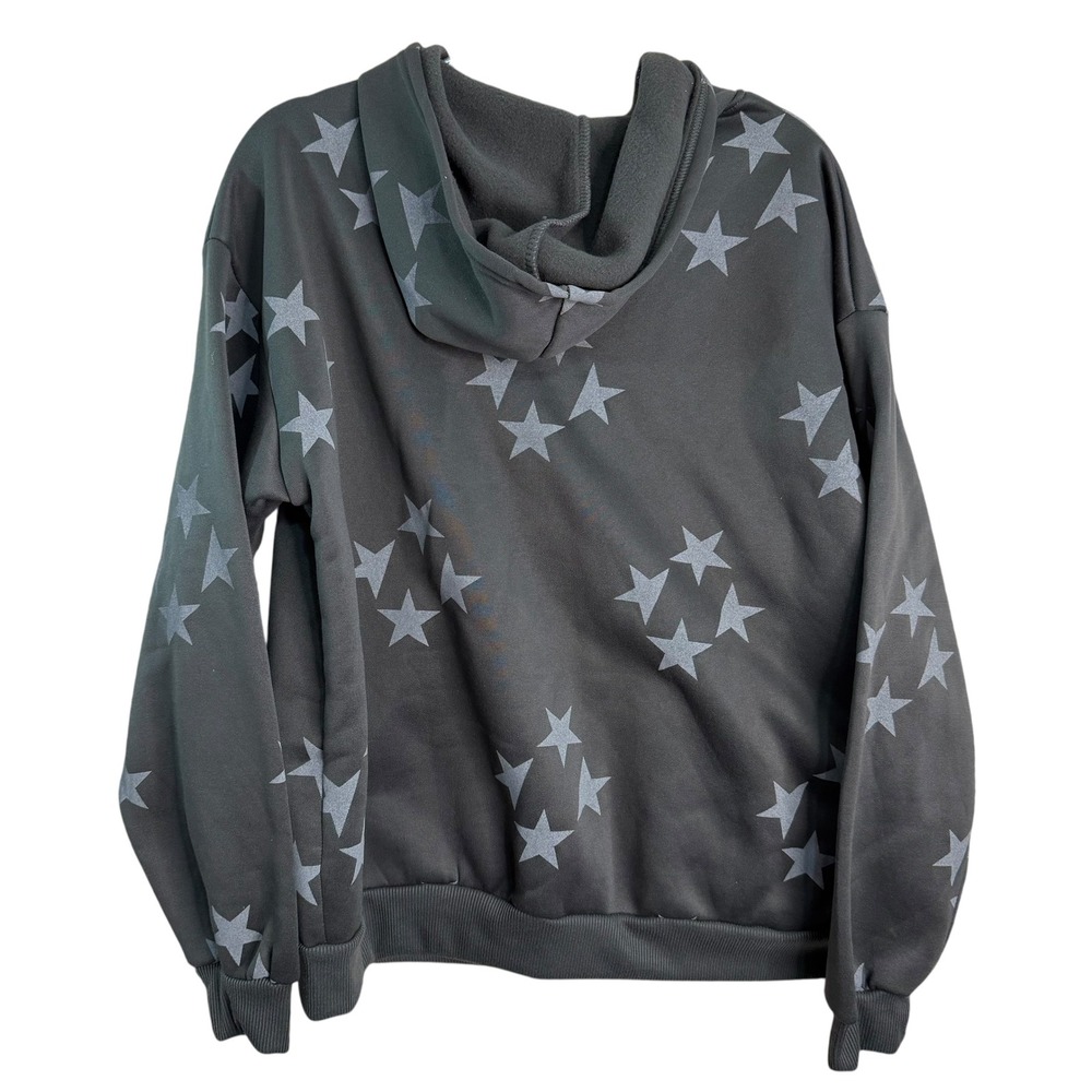 Oversized Star Print Zip Up‎ Hoodie Medium Gray Jacket - Picture 2 of 3